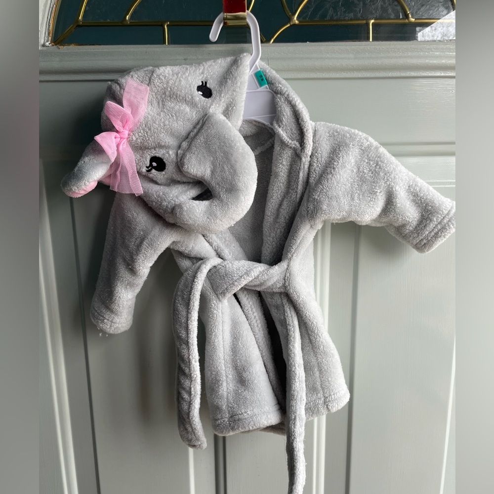 Baby Girl Infant Bath Lounge Robe Soft Cozy Elephant 0-9 months
